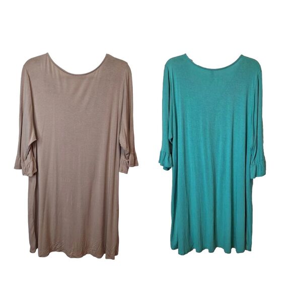 Voll Womens Tunic Tops Sz 3XL Tan Green Cheetah Print V Neck 3/4 Sleeve Lot Of 2 - Picture 2 of 15